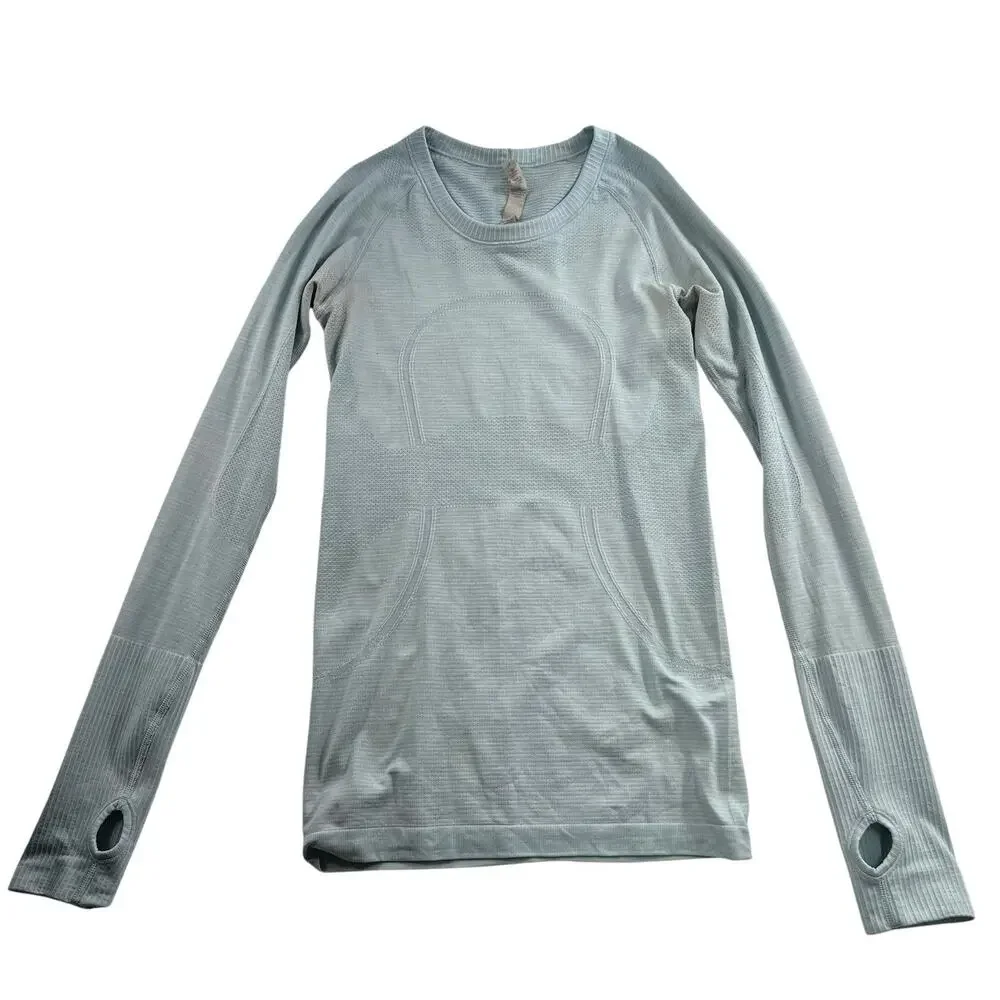 Lululemon 4 Run Swiftly Tech Long Sleeve Aquamarine Seamless Thumbholes Athletic
